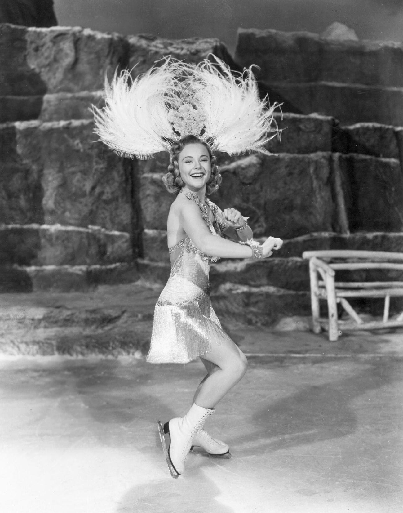 Sonja Henie Posing On The Ice, Circa 1940.