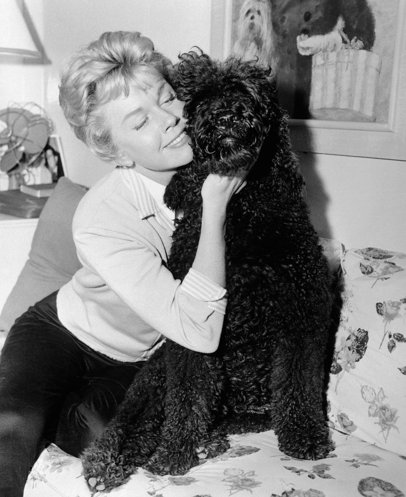 Doris Day With A Dog, Asking It To Pose For A Picture.