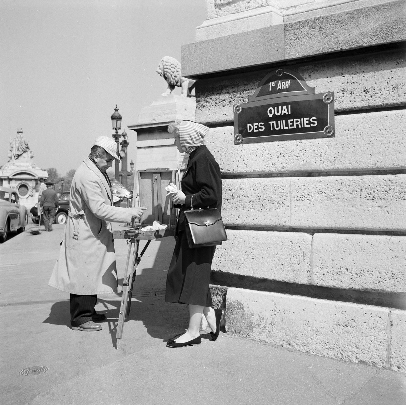 Doris Day With A Street Painter Near Place De La Concorde, Paris, April 1955.