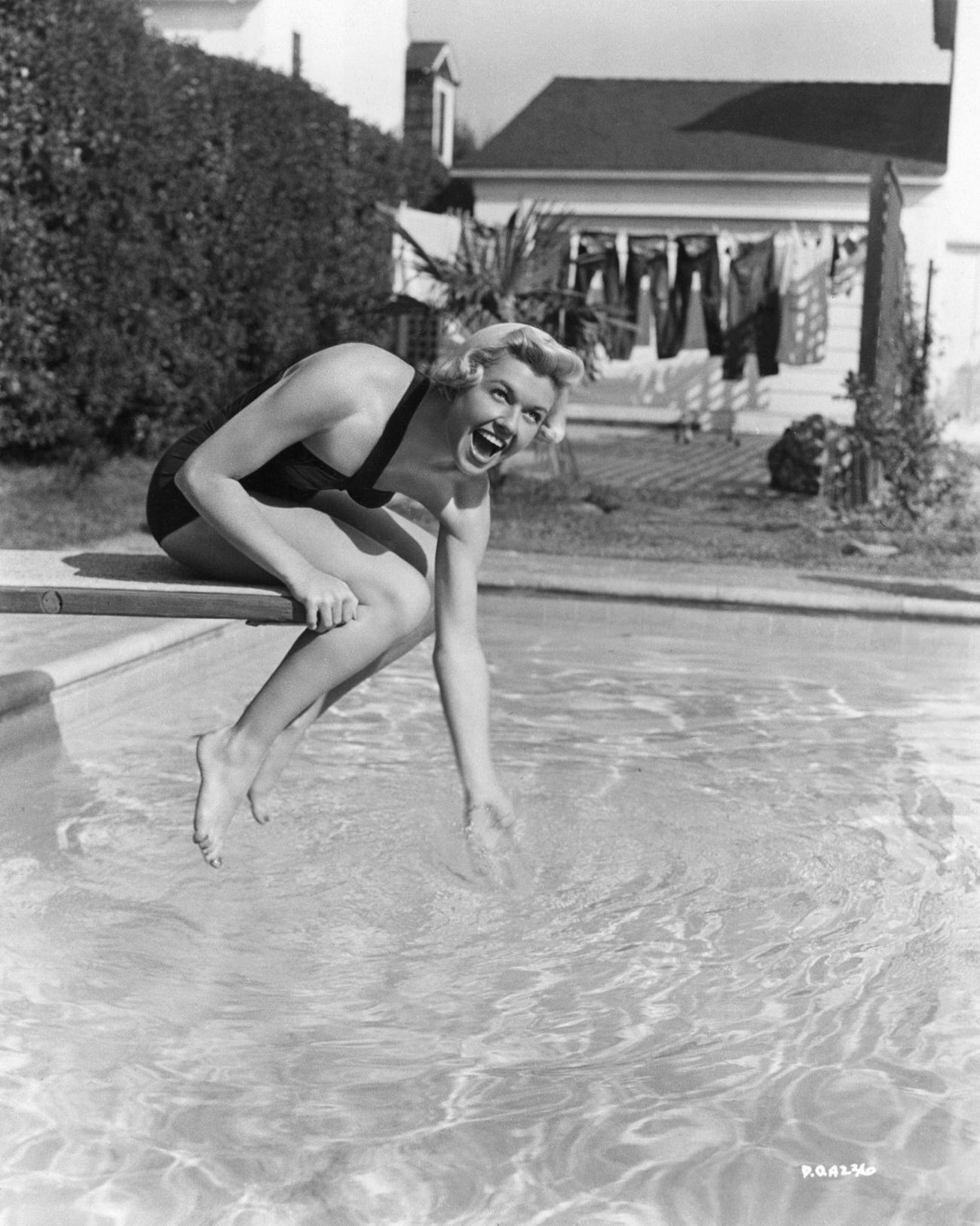 Doris Day On Her Diving Board, Emphasizing The Importance Of Exercise For Actresses, 1940S.