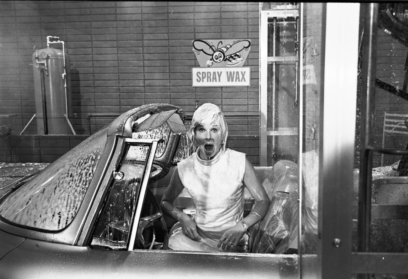Doris Day Under A Carwash In 'Move Over Darling', 1962.
