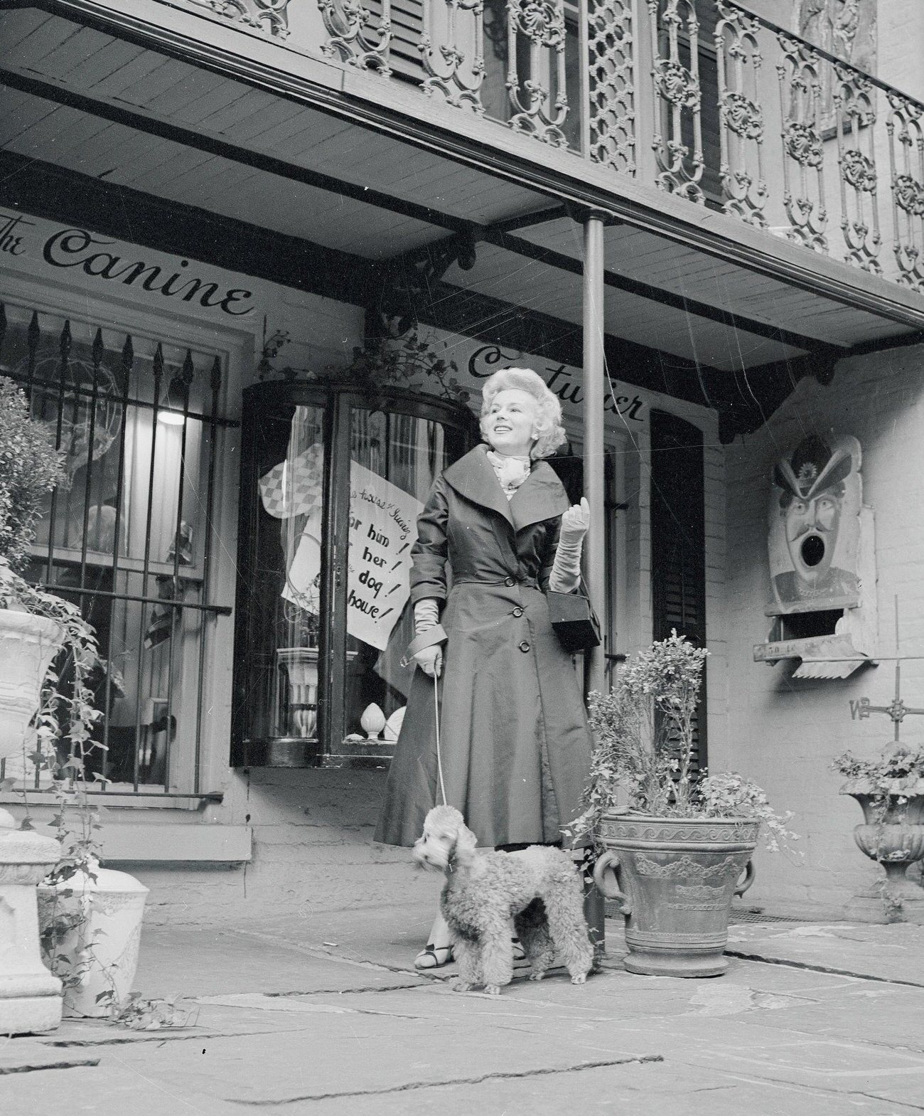 Eva Gabor With Her Dog Outside Canine Couturier.