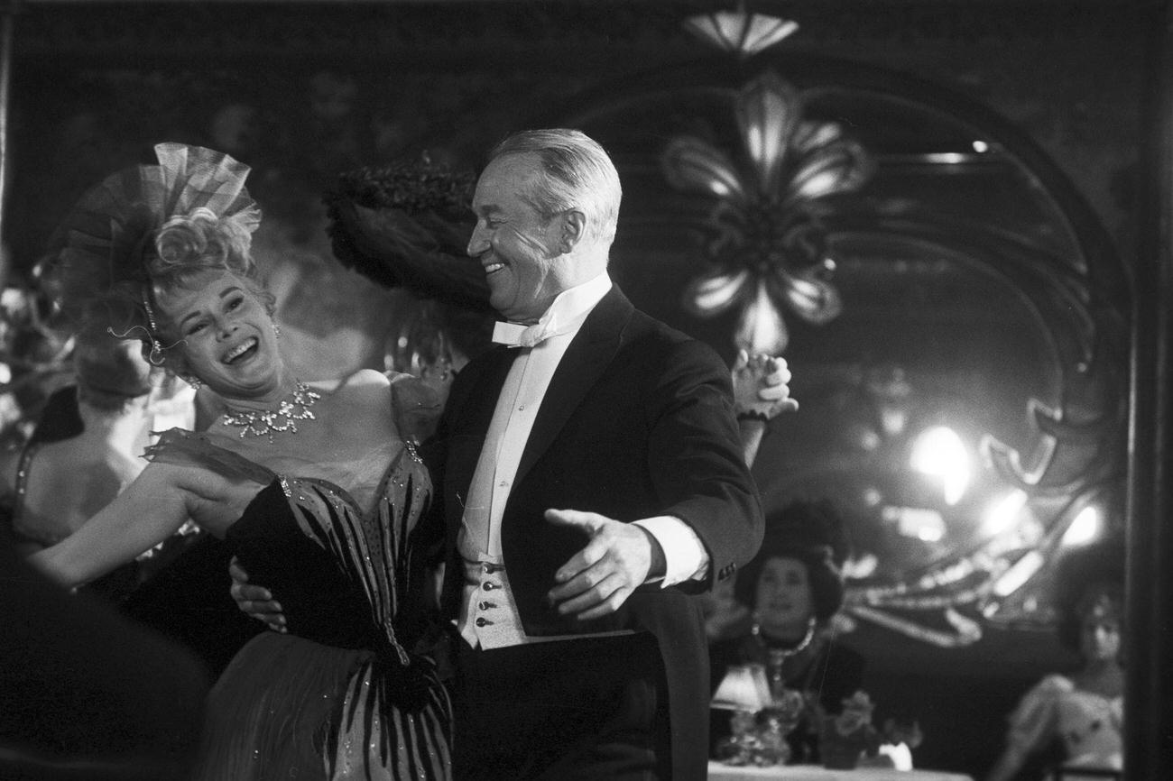 Eva Gabor And Maurice Chevalier On The Set Of 'Gigi', August 1957.