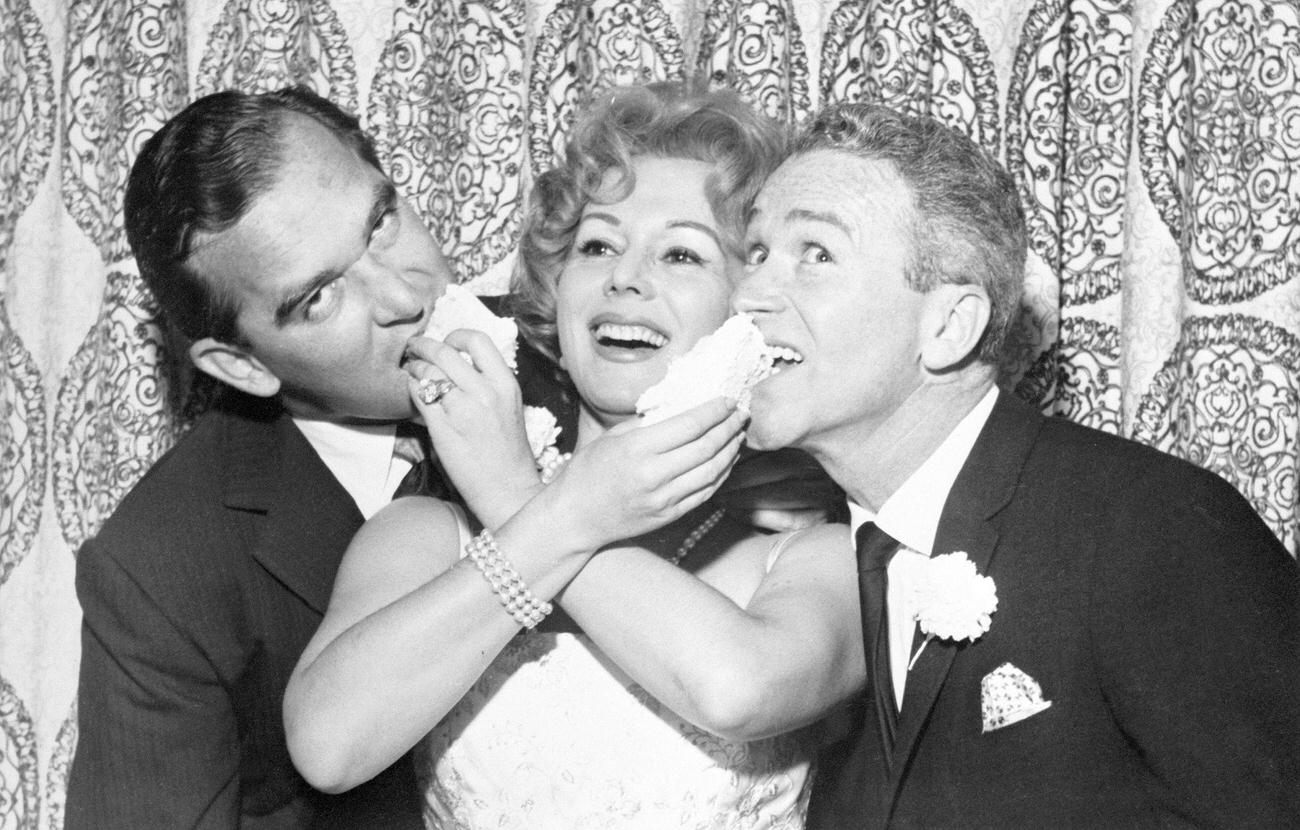 Eva Gabor Feeding Richard Brown And Red Buttons Cake At Her Wedding.