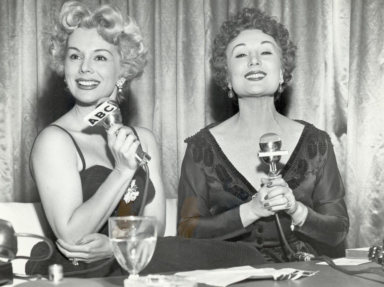 Eva And Magda Gabor With Microphones, Late 1950S.