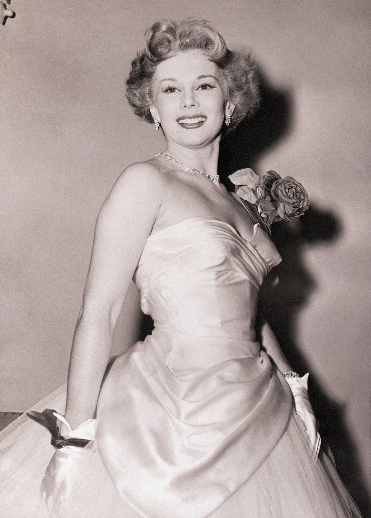 Eva Gabor Posing In A Strapless Evening Gown, November 21, 1950.