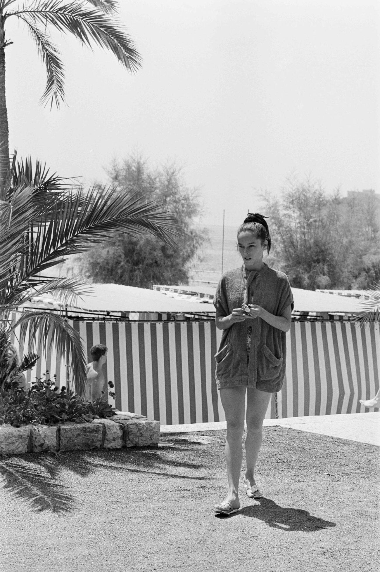 Geraldine Chaplin On Vacation In Monte Carlo, Monaco, July 1964.