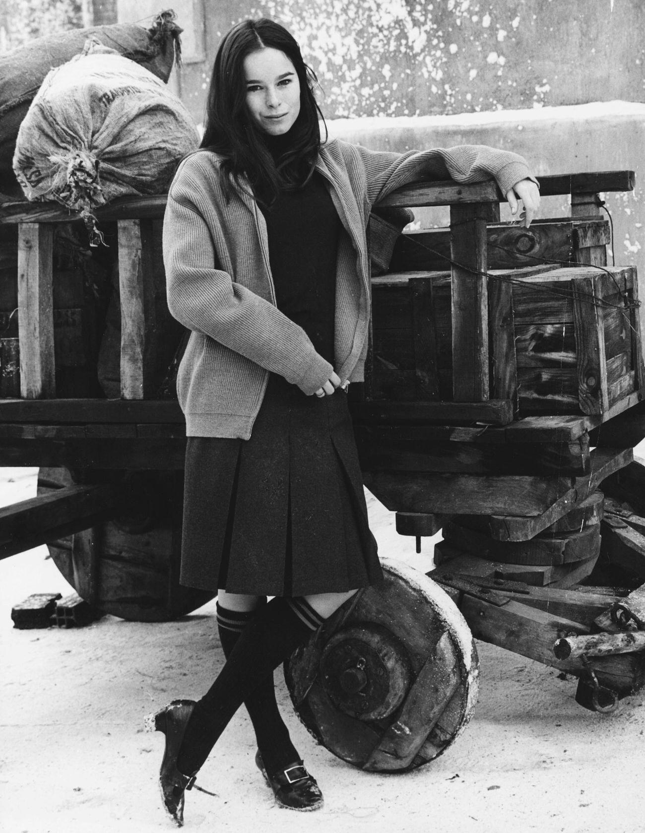 Geraldine Chaplin Next To A Wagon In 'Doctor Zhivago', 1965.