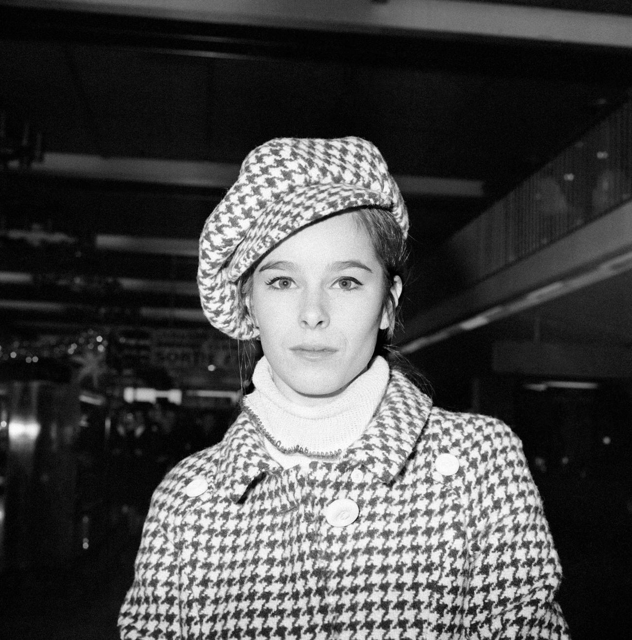 Geraldine Chaplin At Orly Airport Before Departing For New York, France, December 8, 1965.