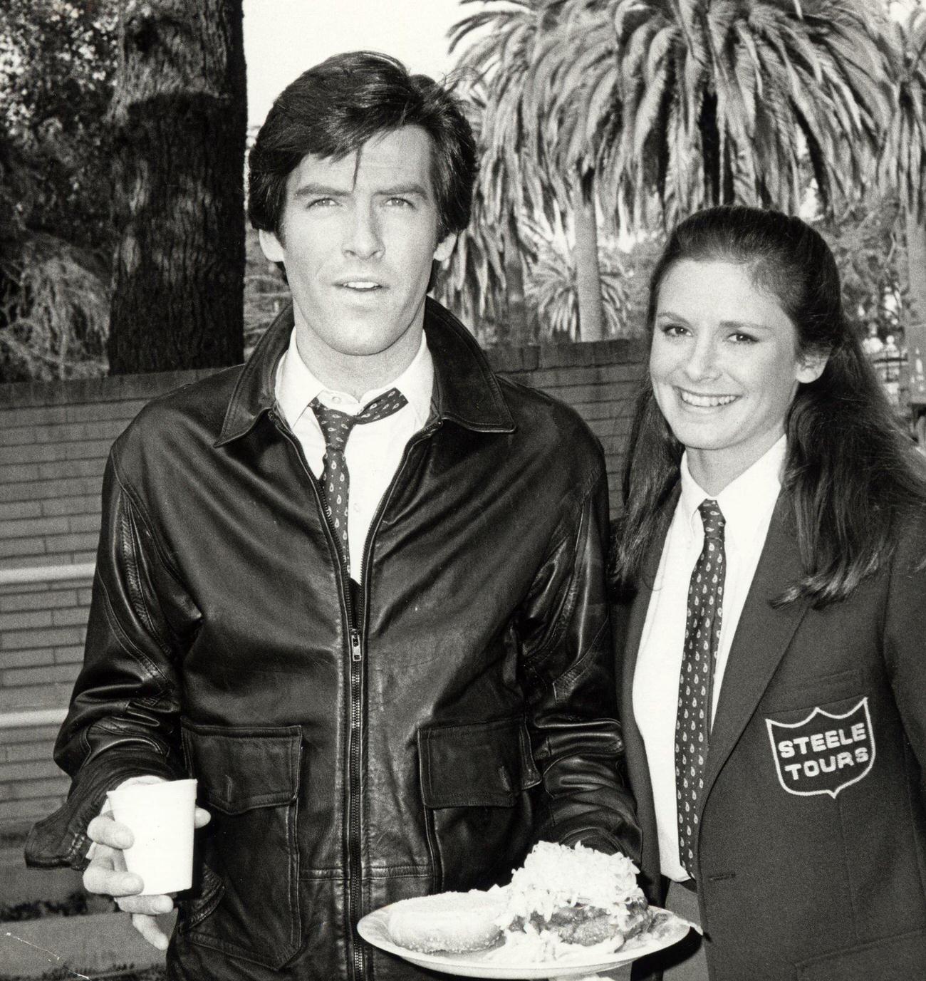 Pierce Brosnan And Stephanie Zimbalist Filming &Amp;Quot;Remington Steele.&Amp;Quot;
