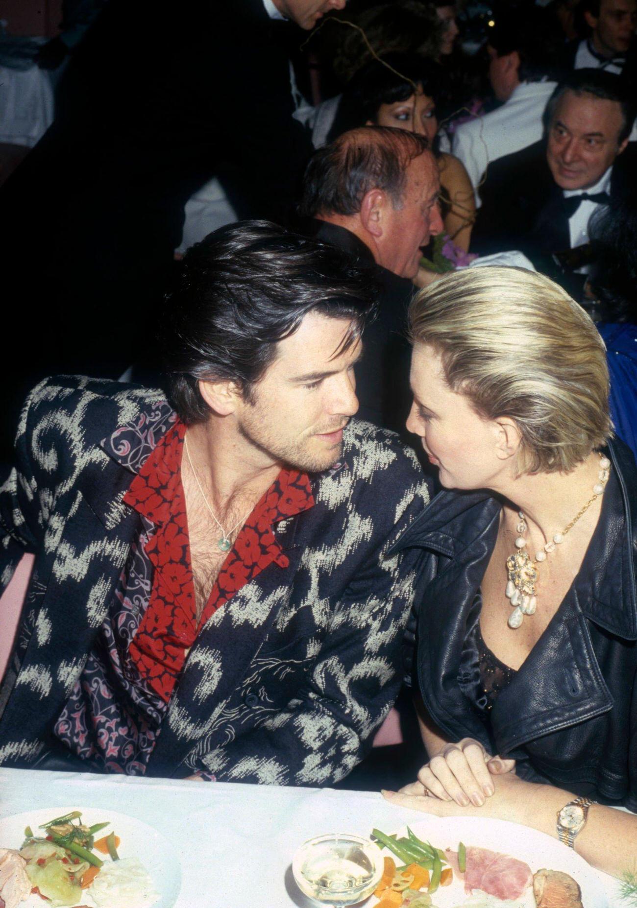 Pierce Brosnan With His First Wife Cassandra Harris In New York City, 1986.