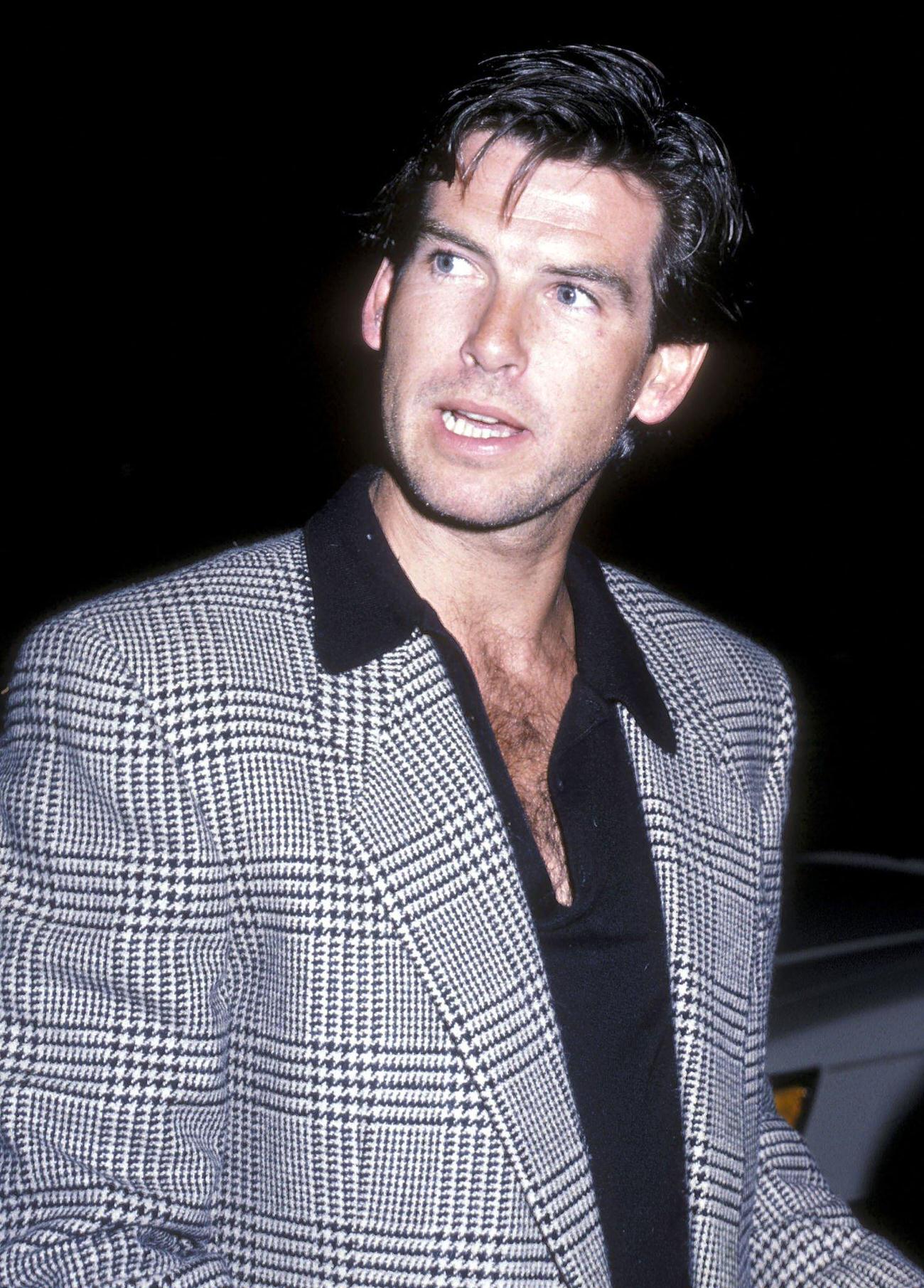 Pierce Brosnan Dining At Spago In West Hollywood, 1986.