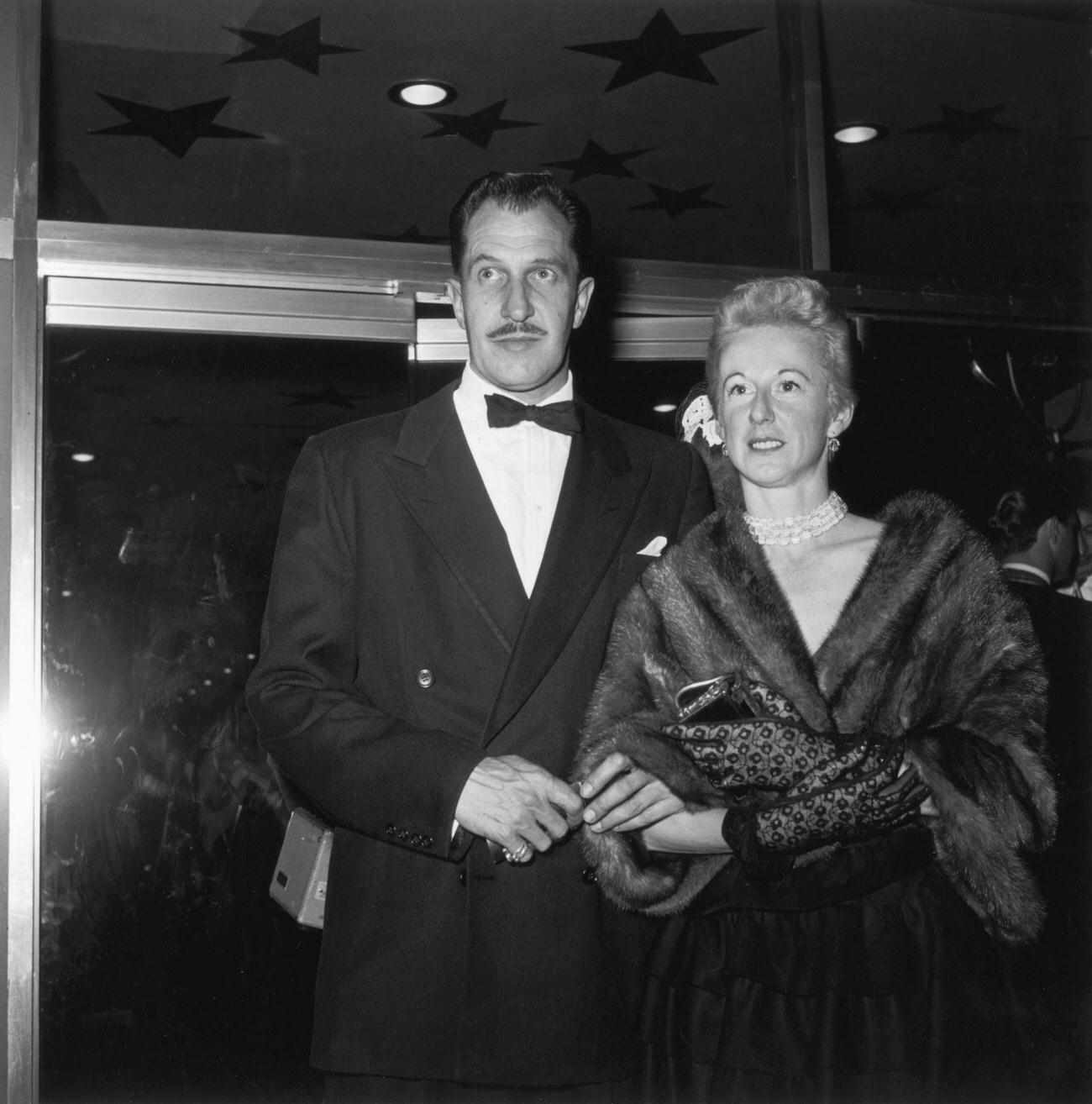 Vincent Price And His Wife Mary At 'The High And The Mighty' Premiere, June 14, 1954.