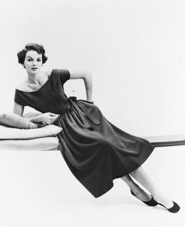 Linda Harper In Short-Sleeved Knit Dress By Bonnie Cashin For Guttman Bros., 1954.