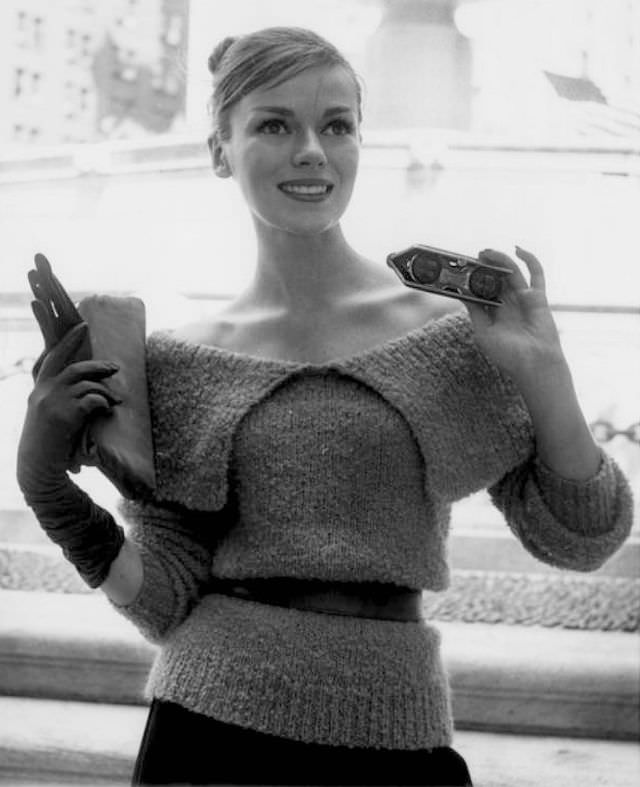 Sandy Brown In Knit Sweater By Bonnie Cashin For Guttman Bros., Circa 1957.