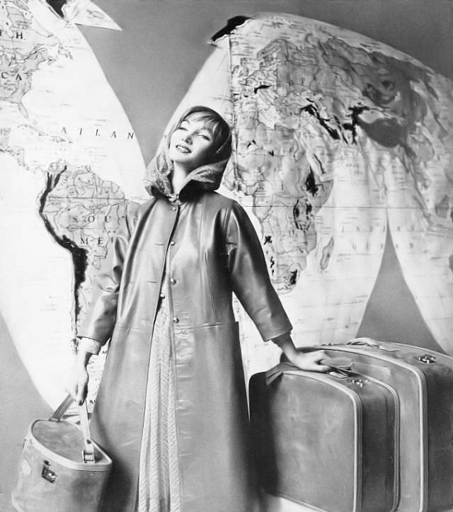 Evelyn Tripp In Kidskin Coat By Bonnie Cashin, Hartman Luggage, January 1958.