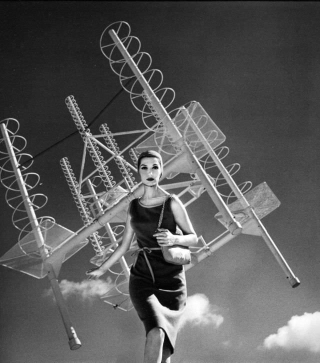 Simone D'Aillencourt In Dress By Bonnie Cashin, Hat By Mr. John, Cape Canaveral, Florida, November 1959.