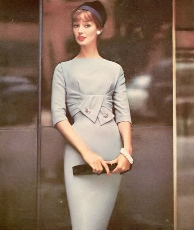 Dolores Hawkins Wearing An Empire Draped Wool Dress By R &Amp;Amp; K Originals, 1958.