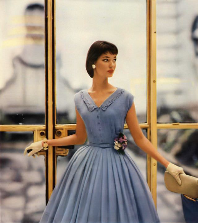 Dolores Hawkins Wearing A Sheer Swiss Voile Dress By R &Amp;Amp; K Originals, Vogue, May 1, 1955.