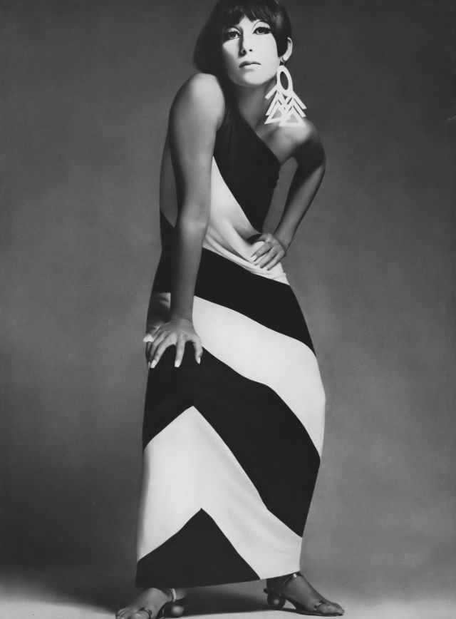 Cher In A Jersey Dress By Donald Brooks, Vogue, November 15, 1966.
