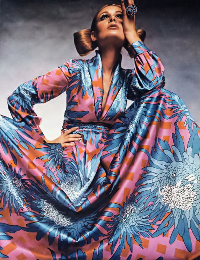 Model In A Chrysanthemum Print Gown By Donald Brooks, Vogue, February 1, 1969.