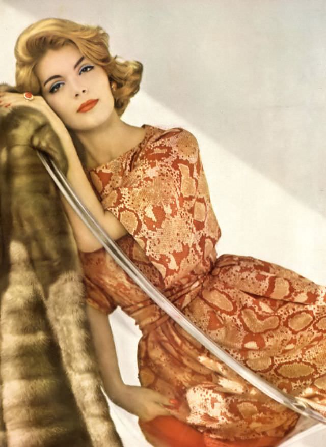 Model In A Donald Brooks Silk Surah Dress, Vogue, January 15, 1960.