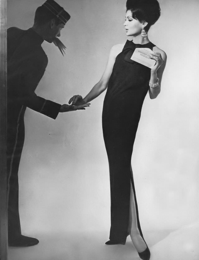 Isabella Albonico In A Black Silk Chiffon Dress By Donald Brooks, Vogue, June 1961.