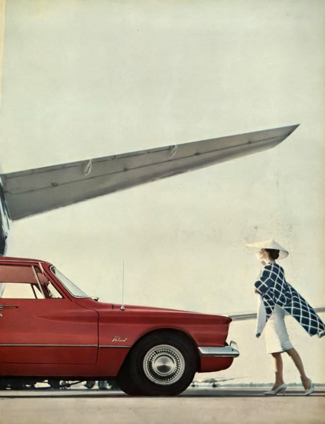 Ruth Neuman Derujinsky In Blue And White Windowpane Coat Over Cotton Sheath By Estevez, Harper'S Bazaar, June 1960.