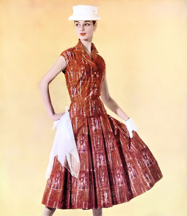 Jacky Mazel In Colorful Dress By Lanvin-Castillo, 1956.