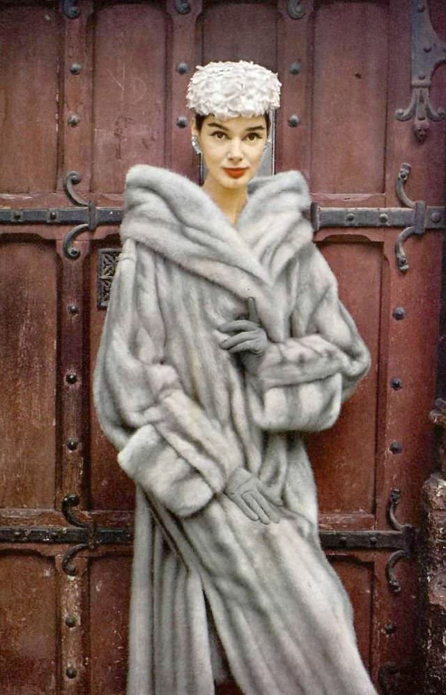 Jacky Mazel In Natural Blue Emba Mink Coat By Maurice Kotler, 1956.