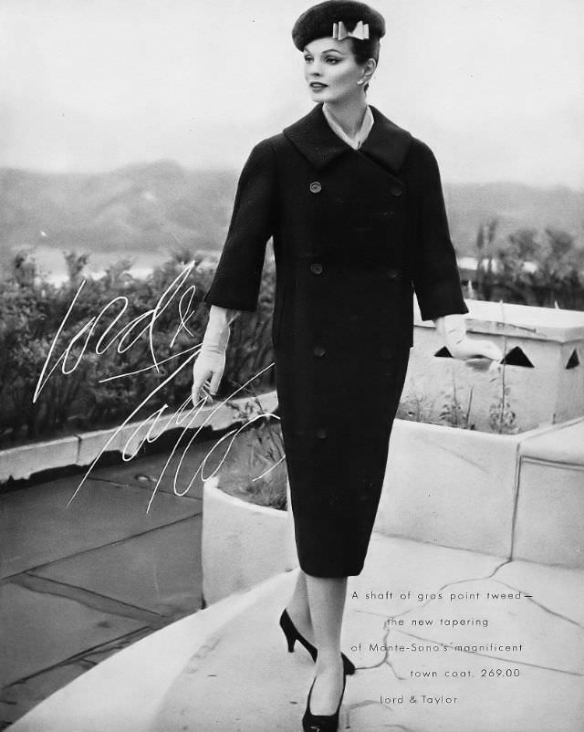 Linda Harper In A Gros Point Tweed Town Coat By Monte-Sano At Lord &Amp;Amp; Taylor, 1956.