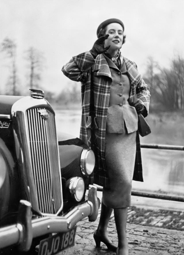 Pat O'Reilly In A Box Coat And Teal-Green Tweed Suit By Koupy, Harper'S Bazaar Uk, March 1951.