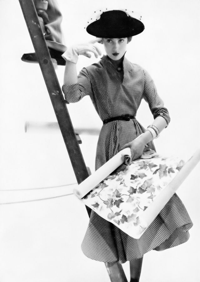 Pat O'Reilly In A Brown-And-Cream Check Dress By Susan Small, Harper'S Bazaar Uk, February 1951.