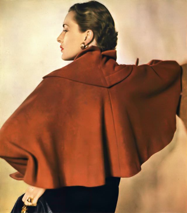 Mrs. Nancy Hawkes In Stroock Wool Coat By Pauline Trigere, February 1, 1949.