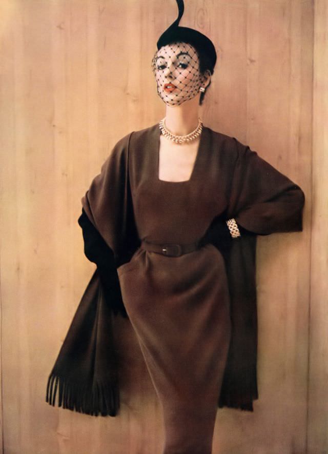June Duncan In Dorville Wool Dress And Otto Lucas Hat, Harper'S Bazaar Uk, November 1951.