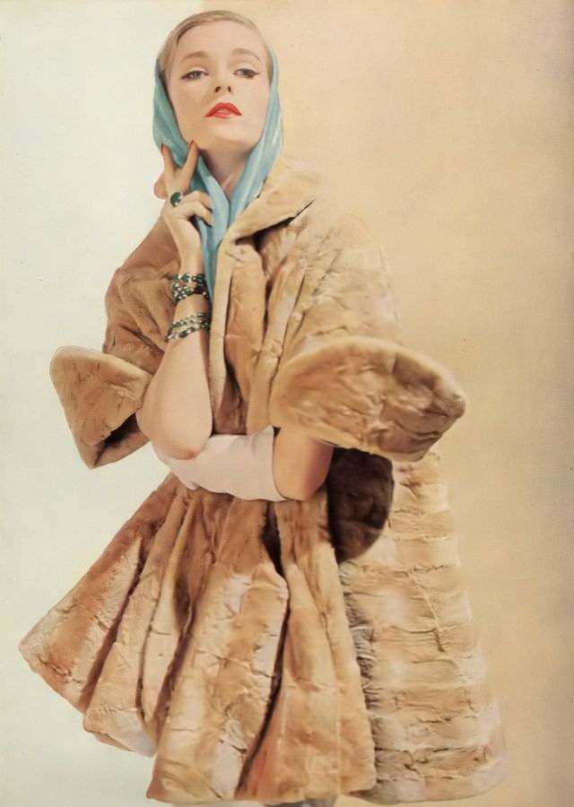 Susan Abraham In Arthur Poliakoff'S Mole Evening Wrap, Harper'S Bazaar Uk, September 1952.