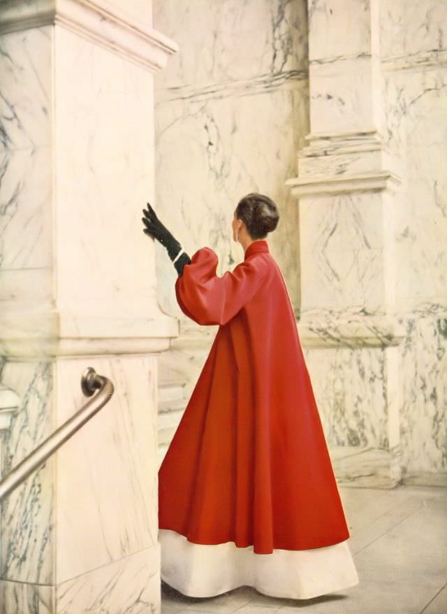 Anne Gunning In Susan Small'S Grosgrain Evening Coat, Harper'S Bazaar Uk, August 1951.