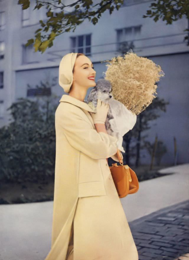 Evelyn Tripp In Seymour Fox Wool Tweed Coat, Sally Victor Turban, Vogue, January 1, 1955.