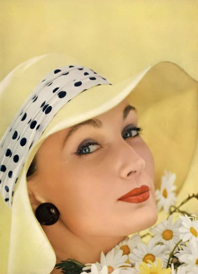 Evelyn Tripp Wearing Sally Victor Hat, Vogue, May 15, 1955.