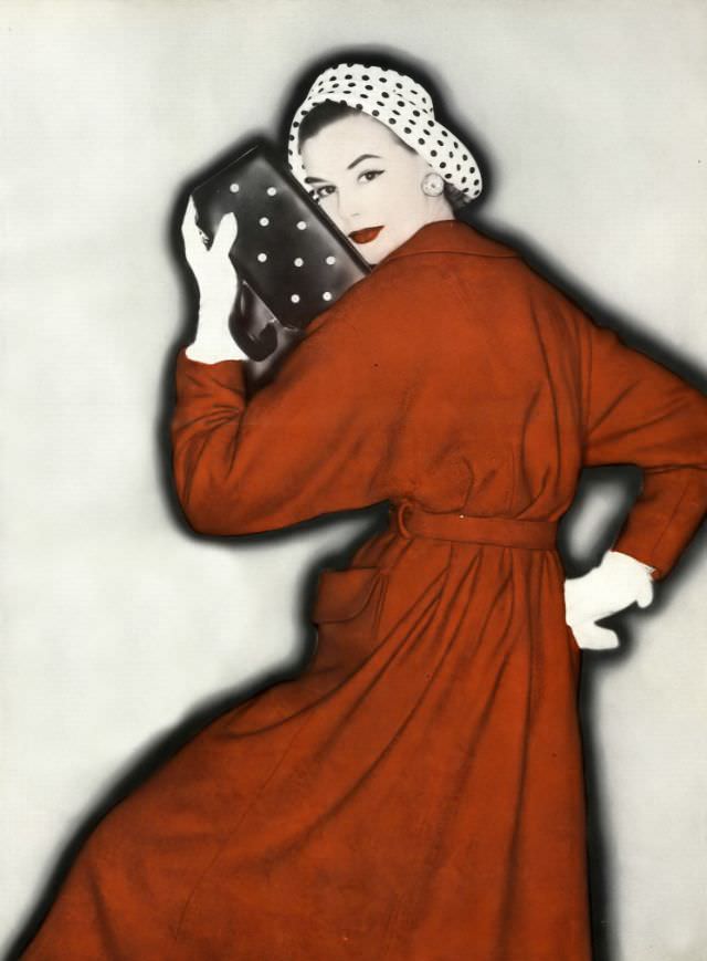 Leonie Vernet In Ben Gershel Wool Crêpe Coat, Sally Victor Hat, Vogue, February 15, 1955.