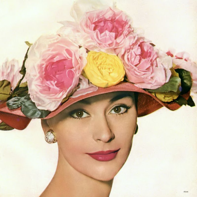Anne Gunning In Sally Victor Rose-Brimmed Hat, Vogue, April 1, 1956.