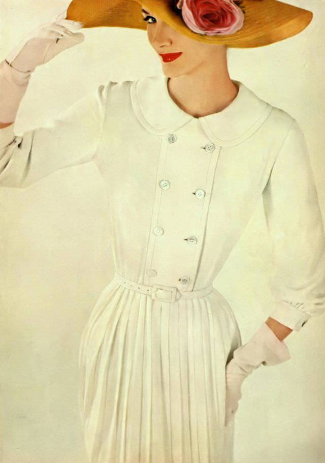 Sunny Harnett In Adler &Amp;Amp; Adler Rayon-Crêpe Dress, Sally Victor Hat, Harper'S Bazaar, April 1956.