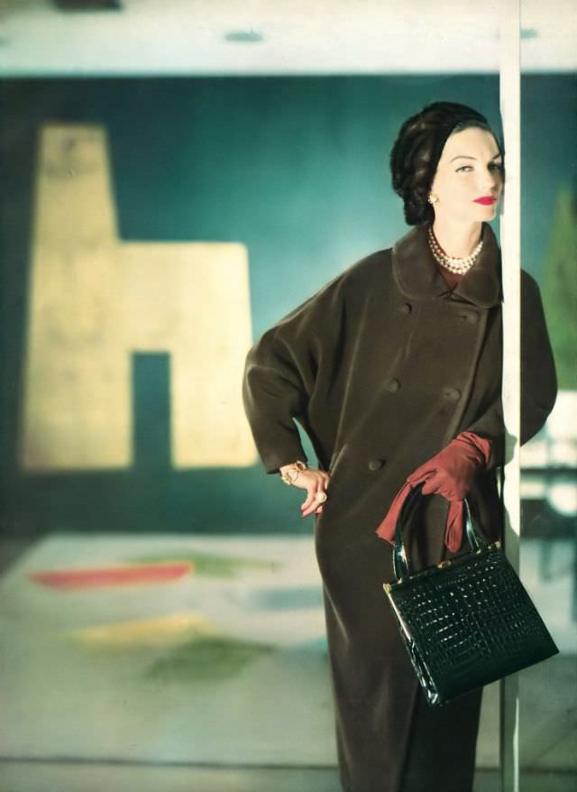 Joanna Mccormick In Lilli Ann Wool Coat, Sally Victor Hat, Vogue, 1957.