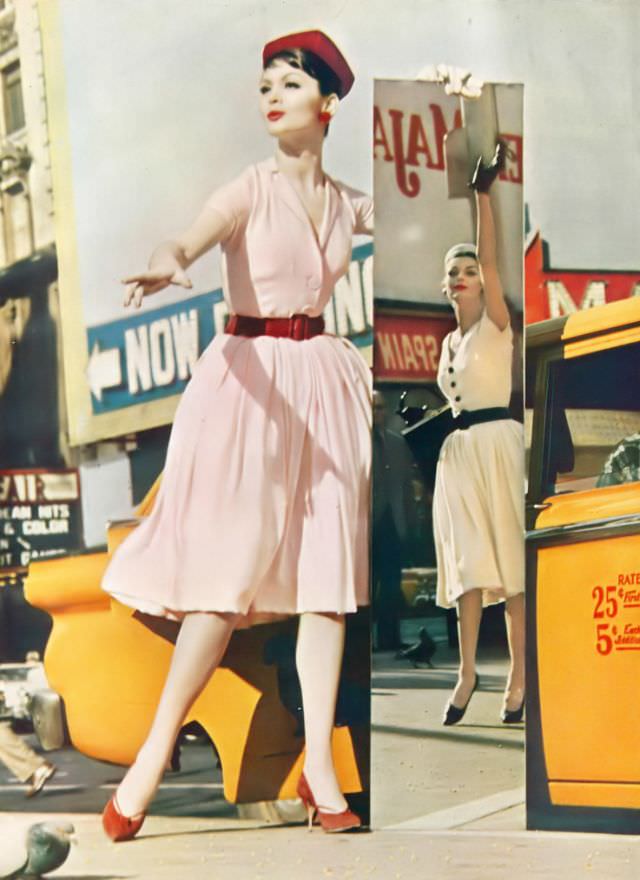 Isabella Albonico, Anne St. Marie In Hannah Troy Dresses, Sally Victor Hats, Vogue, July 1959.