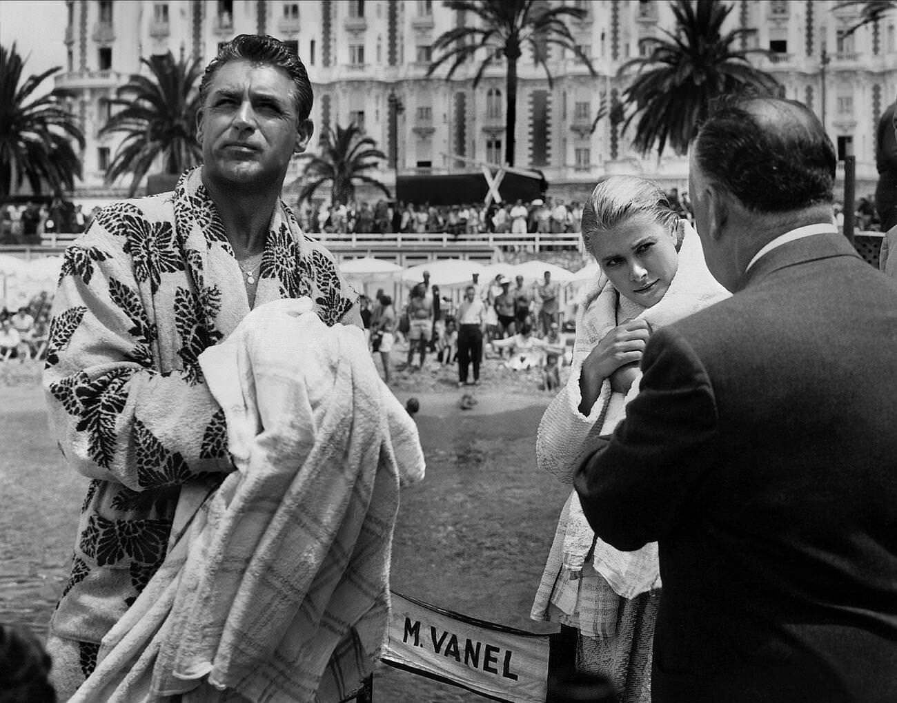 Cary Grant, Grace Kelly, And Alfred Hitchcock In &Amp;Quot;To Catch A Thief,&Amp;Quot; 1955.