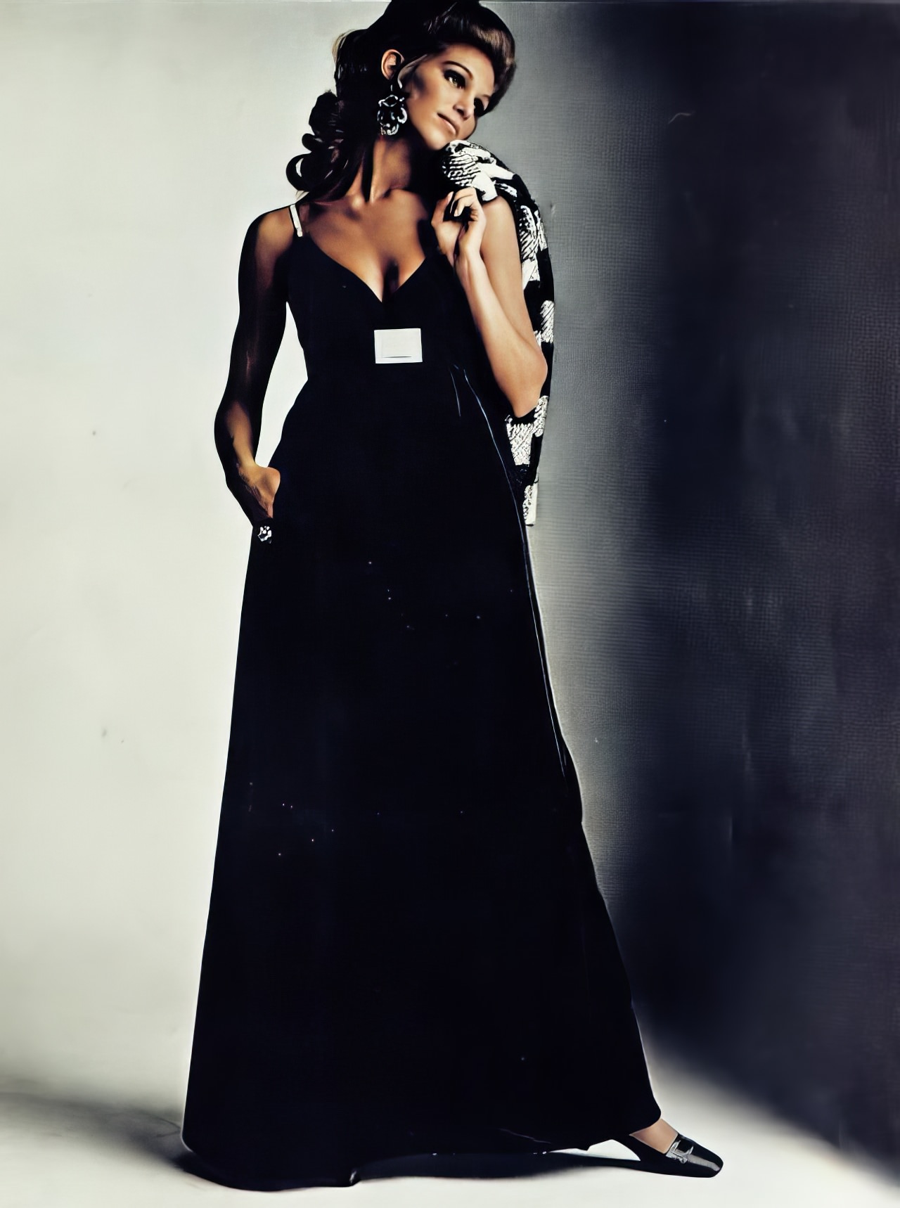 Ann Turkel In A Deep Plush Cotton Evening Dress By Murray Nieman For Hannah Troy, 1968.