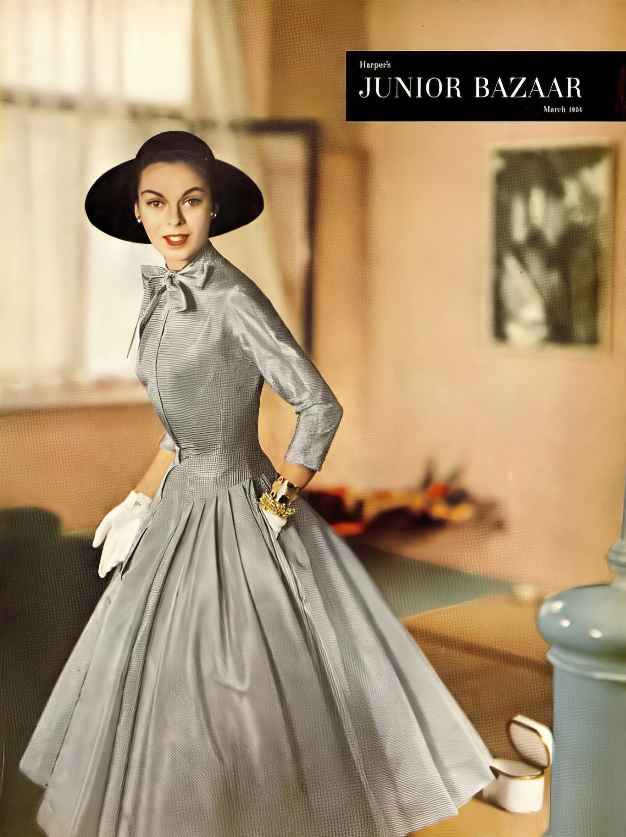 Sandy Brown In A Checked Rayon Taffeta Dress By Anne Fogarty, Harper'S Bazaar, March 1954.