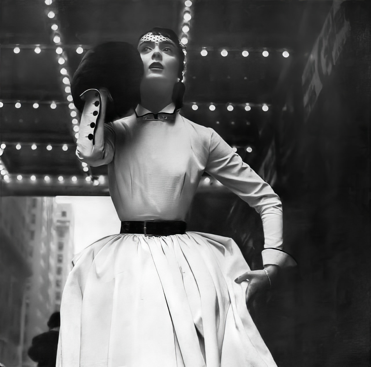 A Model Wore A Full-Skirted Dress With Black Piping By Anne Fogarty, Harper'S Bazaar, November 1950.