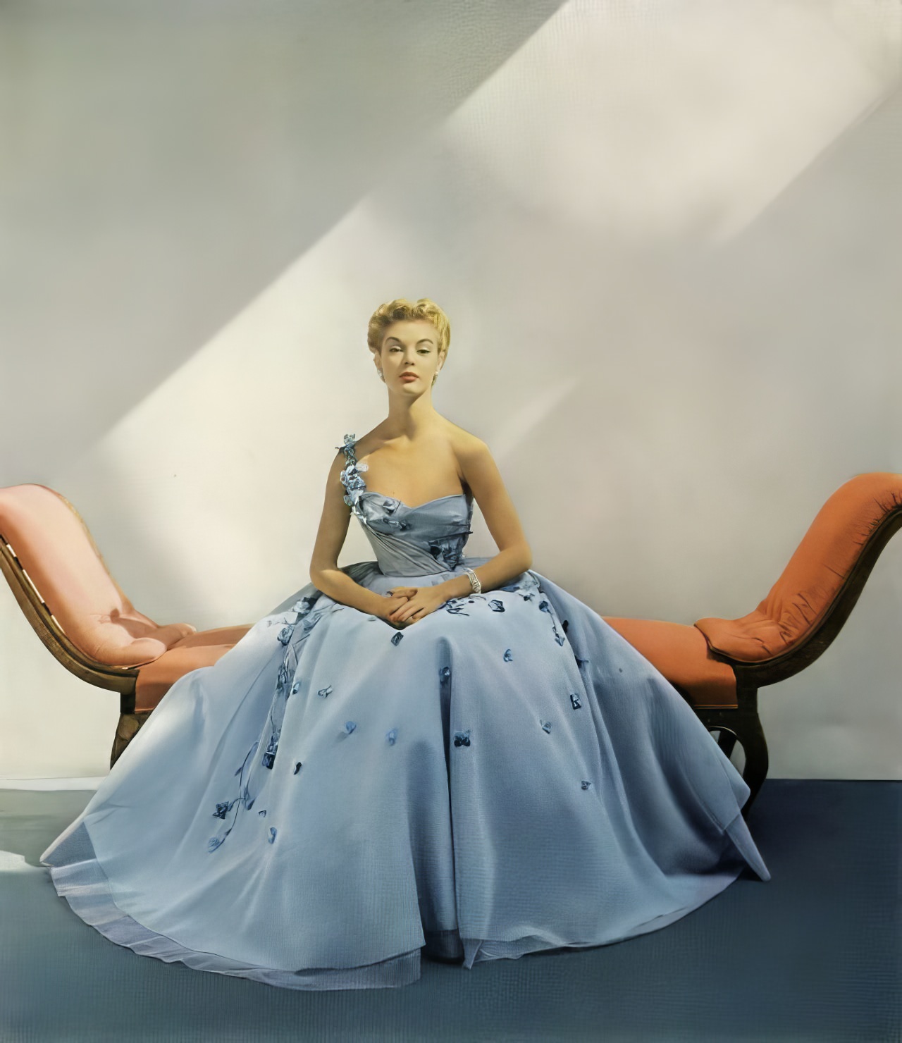 Jean Patchett In A Dress Of Sheer And Enka Rayon By Philip Hulitar, Vogue, January 1, 1952.