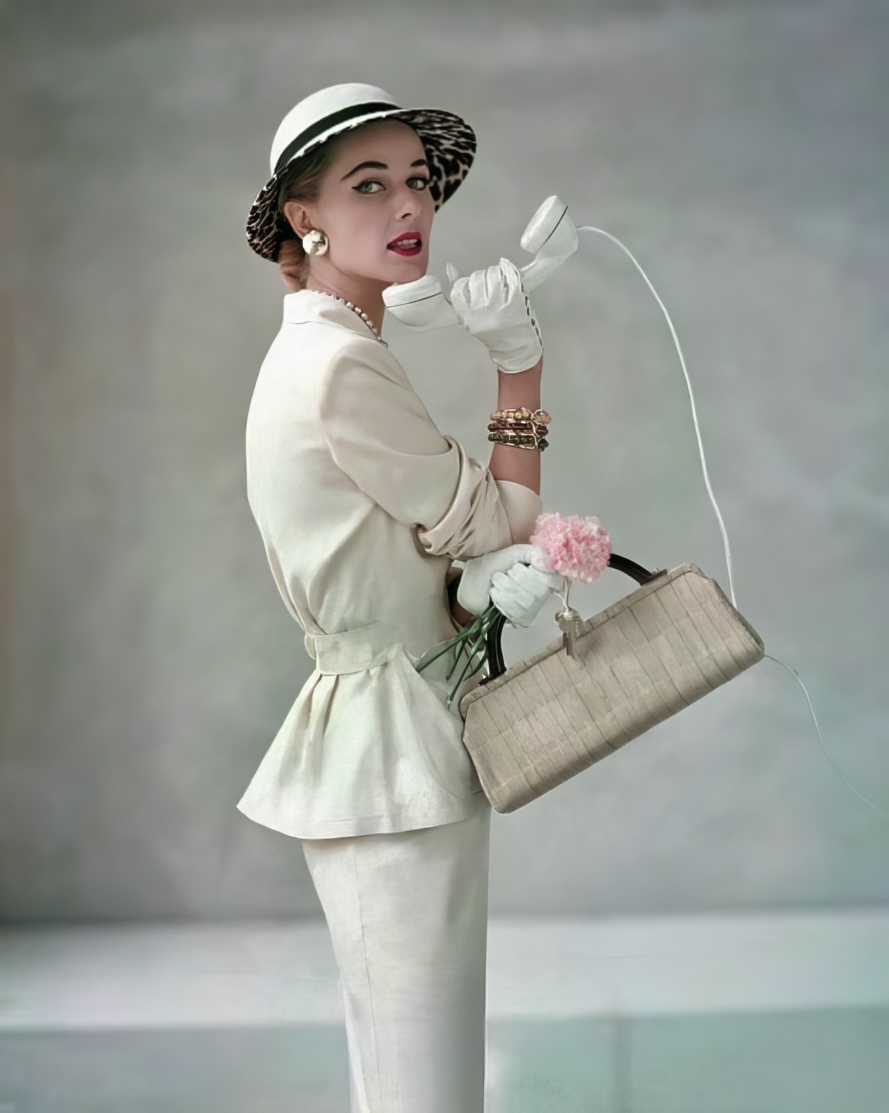 Carol Mccallson In A Classic Suit By Handmacher, Glamour, April 1953.